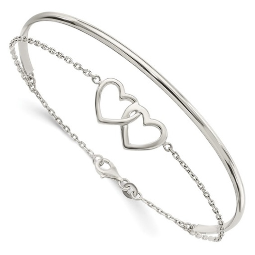 [FBRA.00078255] Sterling Silver Polished Double Heart and Bangle
