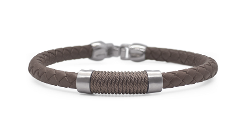 [FBRA.00078540] Men’s Chocolate Leather &amp; Twisted Cable Bracelet