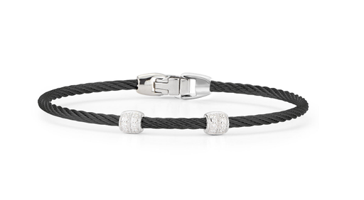 Cable Double Barrel Station Stackable Bracelet with 18kt White Gold &amp; Diamonds