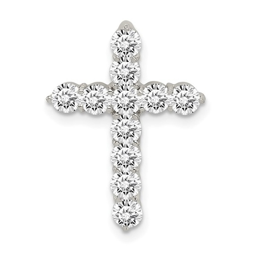 [FPEN.00079360] Sterling Silver Rhodium-plated CZ Cross Pendant