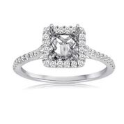 14k White Gold Ladies Diamond Semi-Mount W/Halo, 40rd=0.28tw, Size 6.5