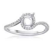 14k White Gold Ladies Diamond Semi-Mount W/Halo, 44rd=0.17tw, Size 6.5
