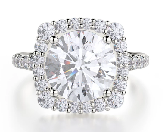 18k White Gold Cushion Halo Engagement Ring For Round Diamond