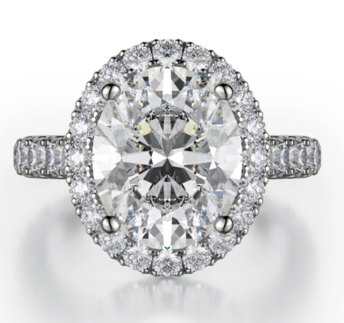 18k White Gold Diamond Halo Engagement Ring For Oval