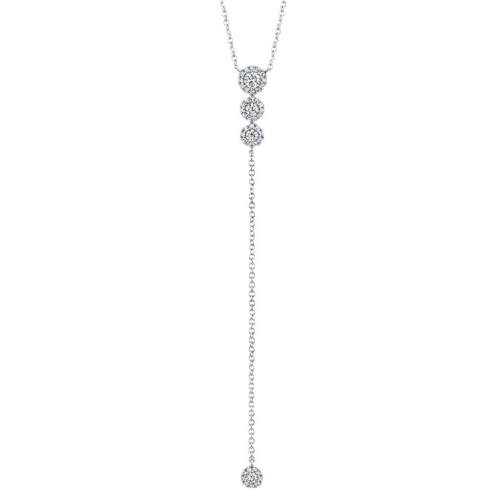 Eden 14k White Gold 3stone 0.29cts Halo Y Necklace