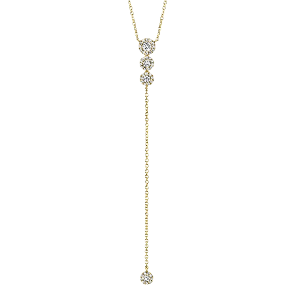 Eden 14k Yellow Gold 3stone 0.29cts Halo Y Necklace