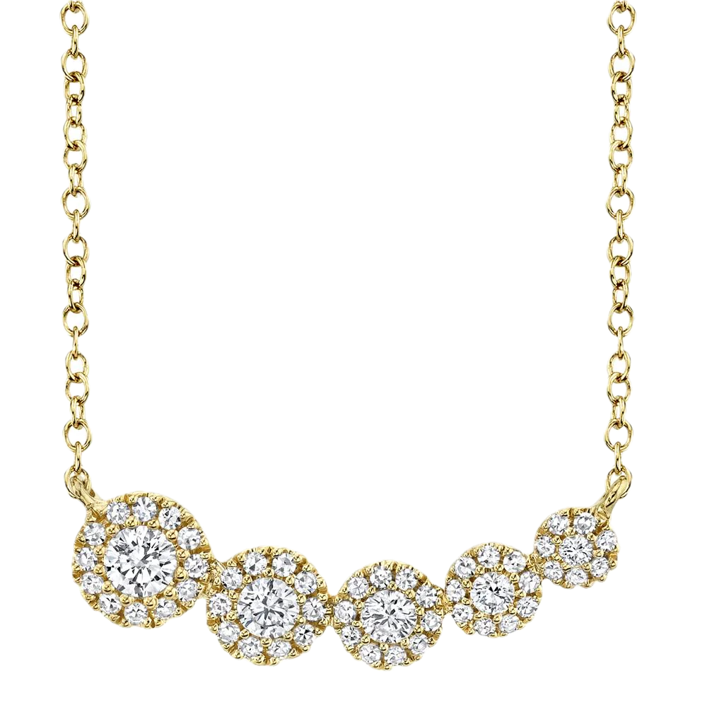 Eden 14k Yellow Gold Graduated 5stone Diamond Halo 0.32cts Necklace 0.32ct