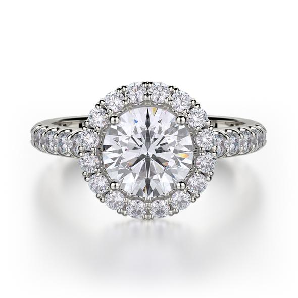 Michael M 18k White Gold Engagement Ring W/Halo For 1.5ct Round 0.82cttw