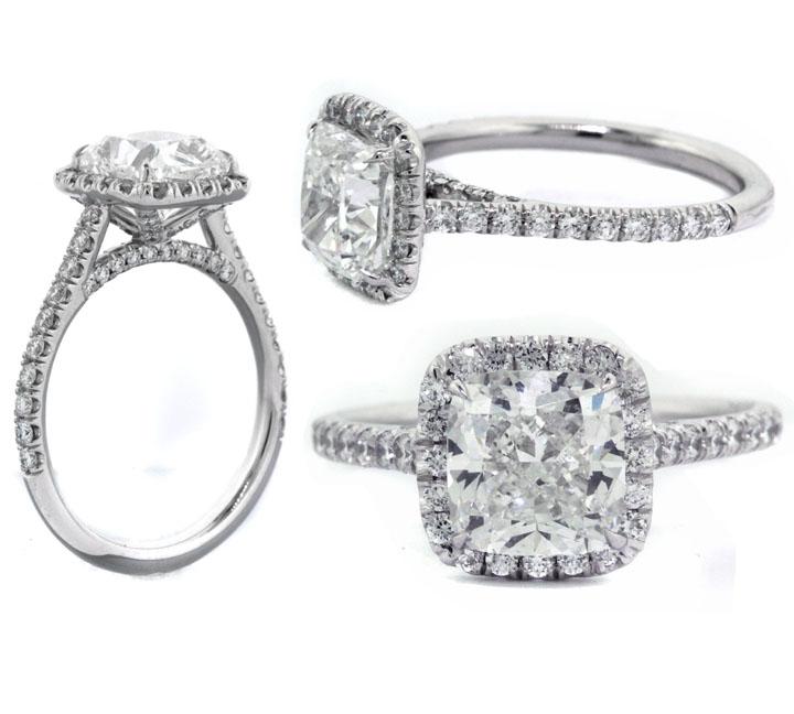 Platinum 2.50ct Cushion G SI2 GIA W/Diamond Halo Engagement Ring