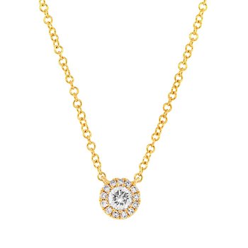 Shy Creation Eden 14k Yellow Gold Diamond W/Halo Necklace 0.14cttw
