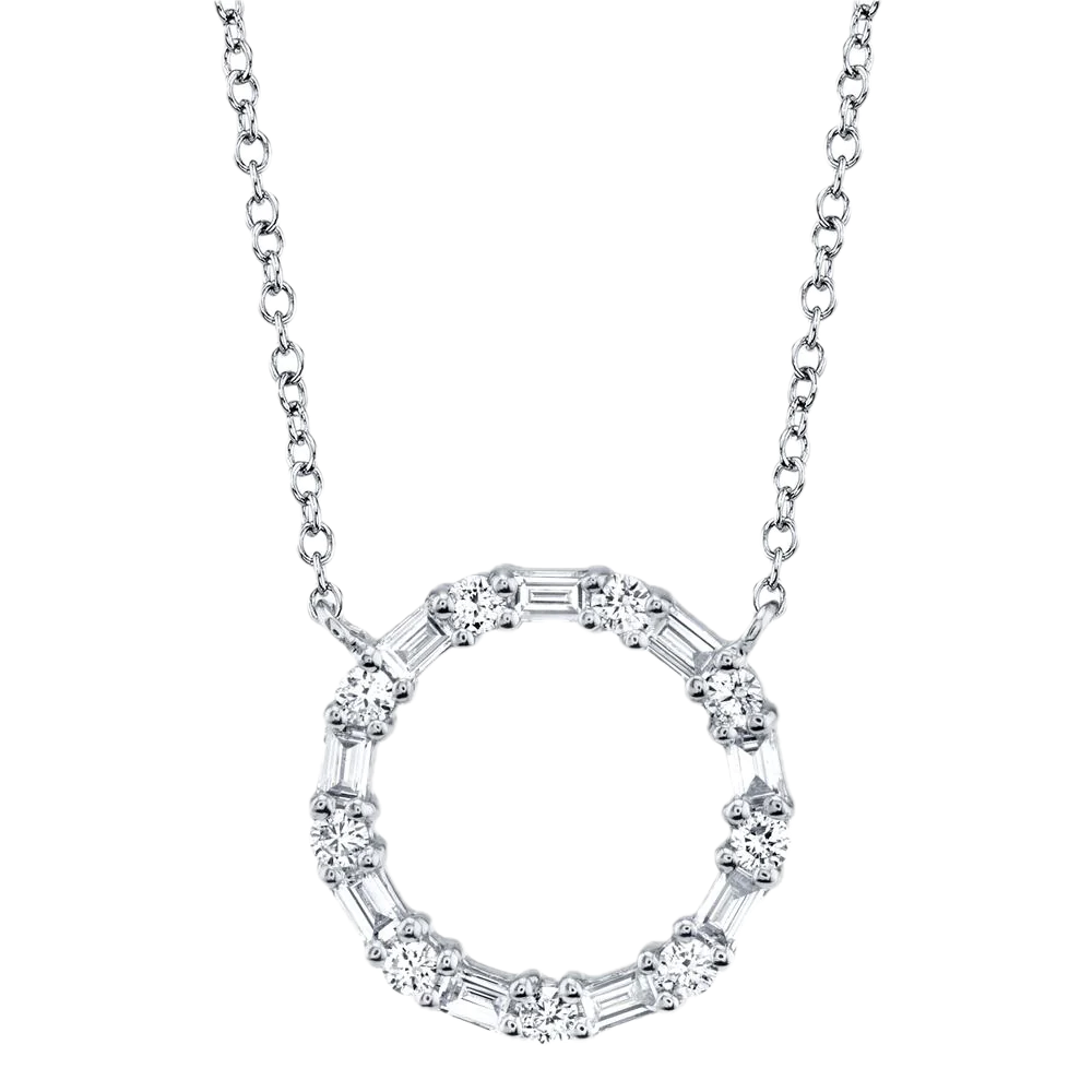 0.29ct 14k Diamond Baguette Oval Necklace