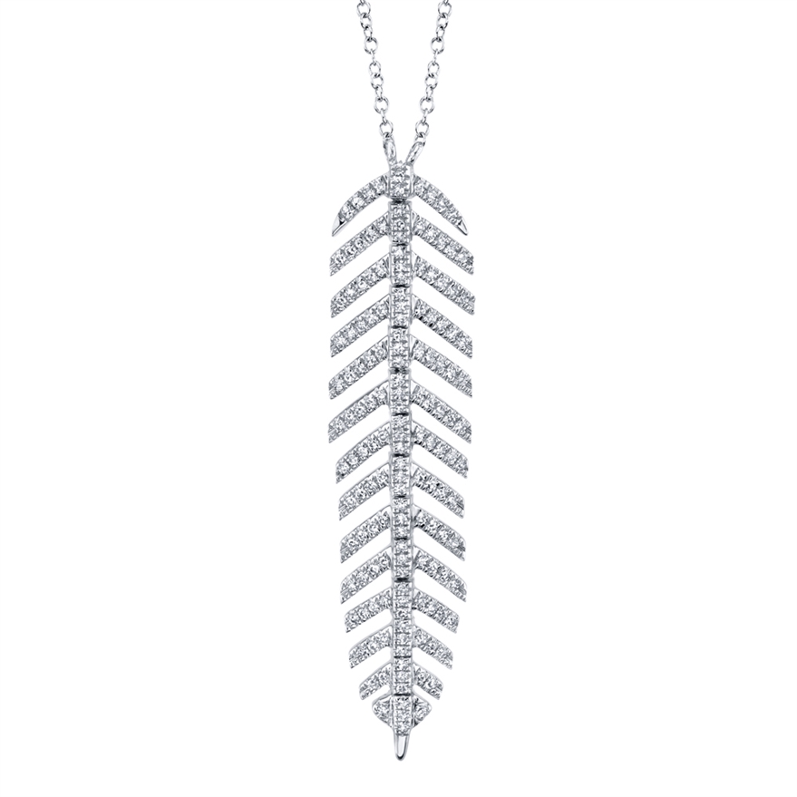 0.29ct 14k White Gold Diamond Feather Necklace