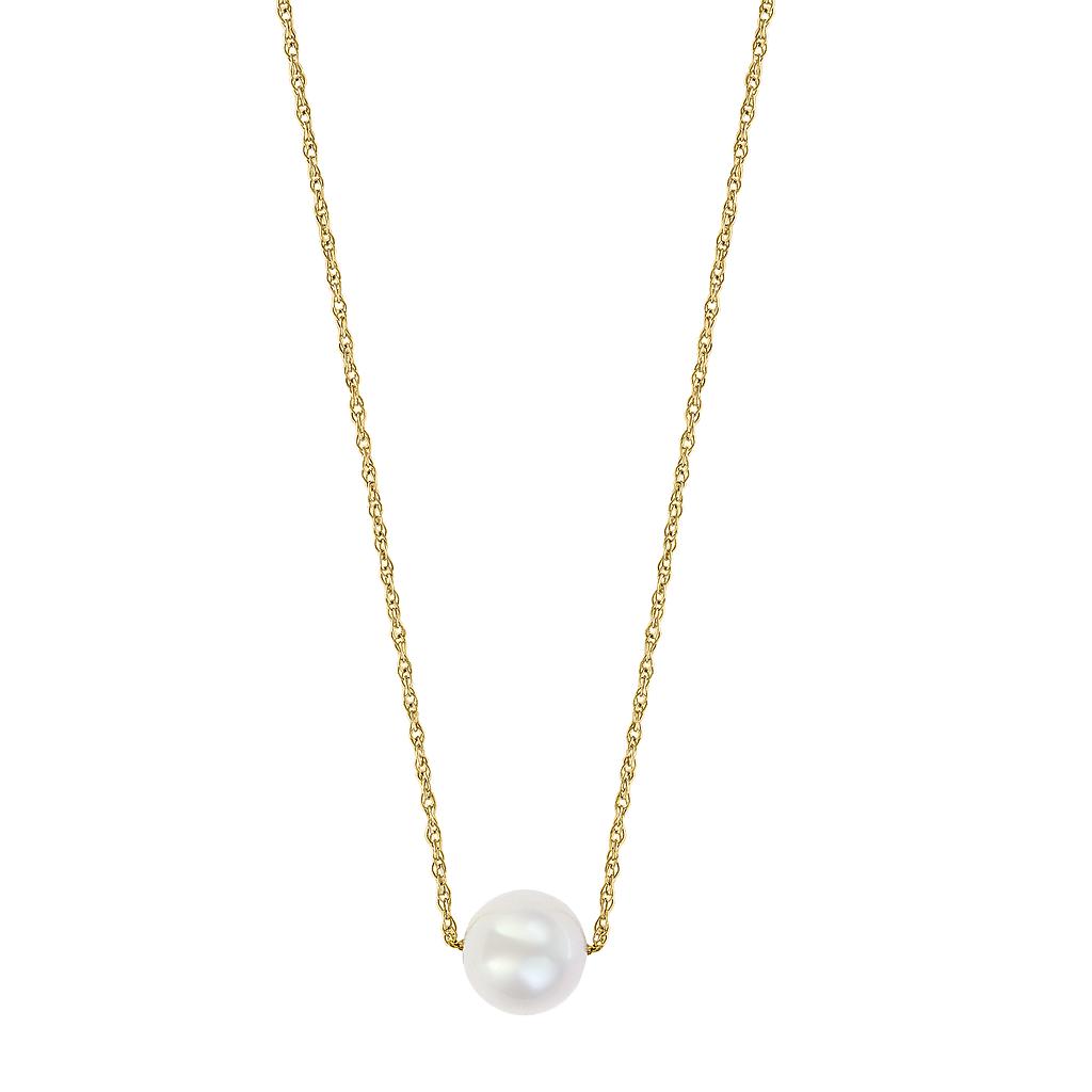 14k Yellow Gold White Pearl Necklace Center: 8.5-9m On 18" Chain