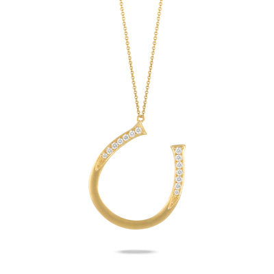18k Gold Diamond Horse Shoe Necklace In Satin Finish