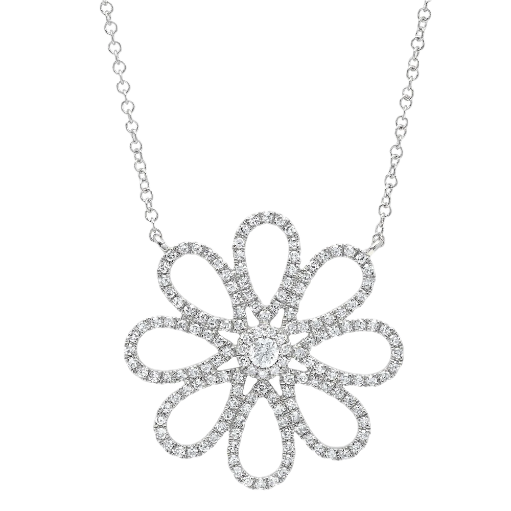 Eden Collection 14k White Gold Diamond Flower Necklace 0.47ct