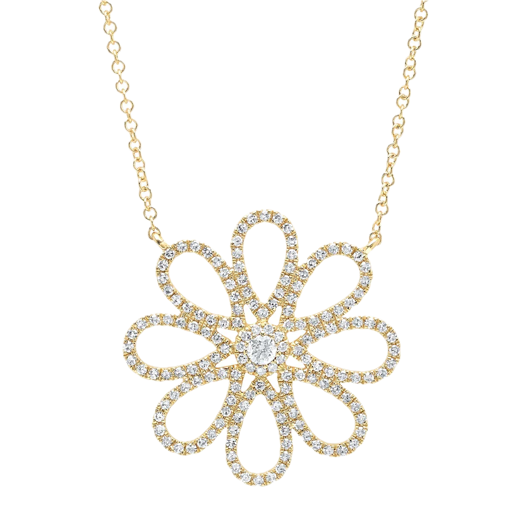 Eden Collection 14k Yellow Gold Diamond Flower Necklace 0.47ct