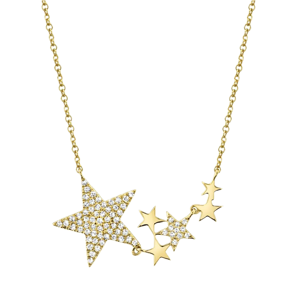 Kate 14k Yellow Gold 6 Star 0.18cts Diamond Necklace