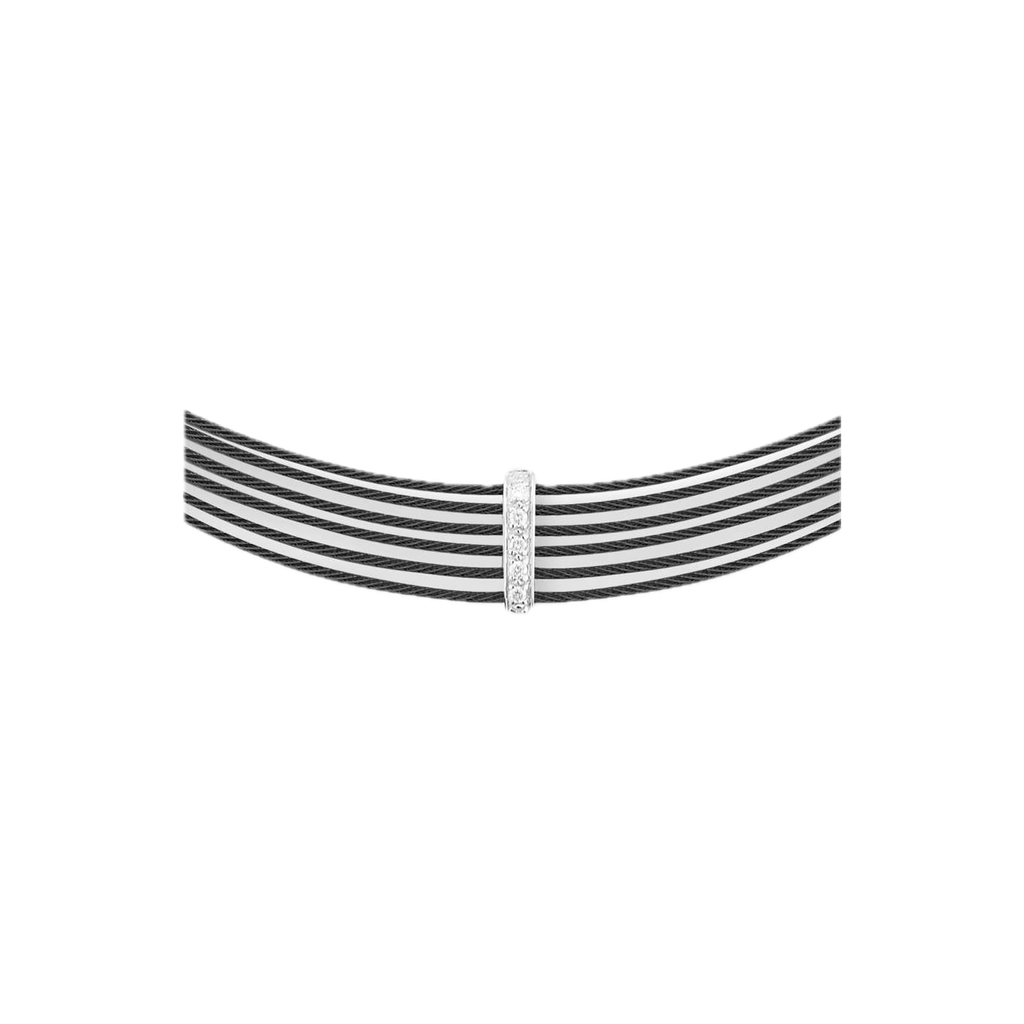 Necklace 18k White Gold & Ss & Black Cable 13 In