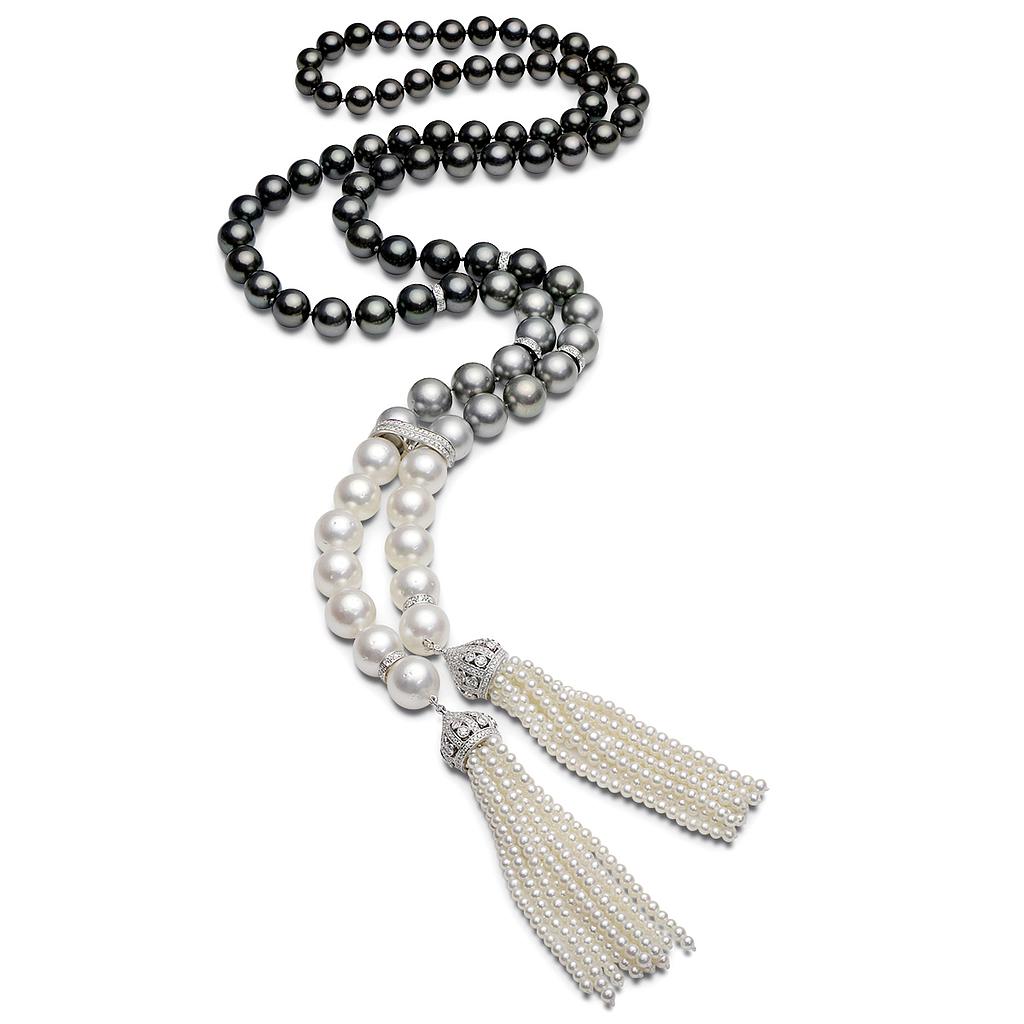 Opera Ombre Black To White South Sea With Double Diamond Tassle