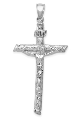 14k White Gold Cross W/Crucifix Bark Finish