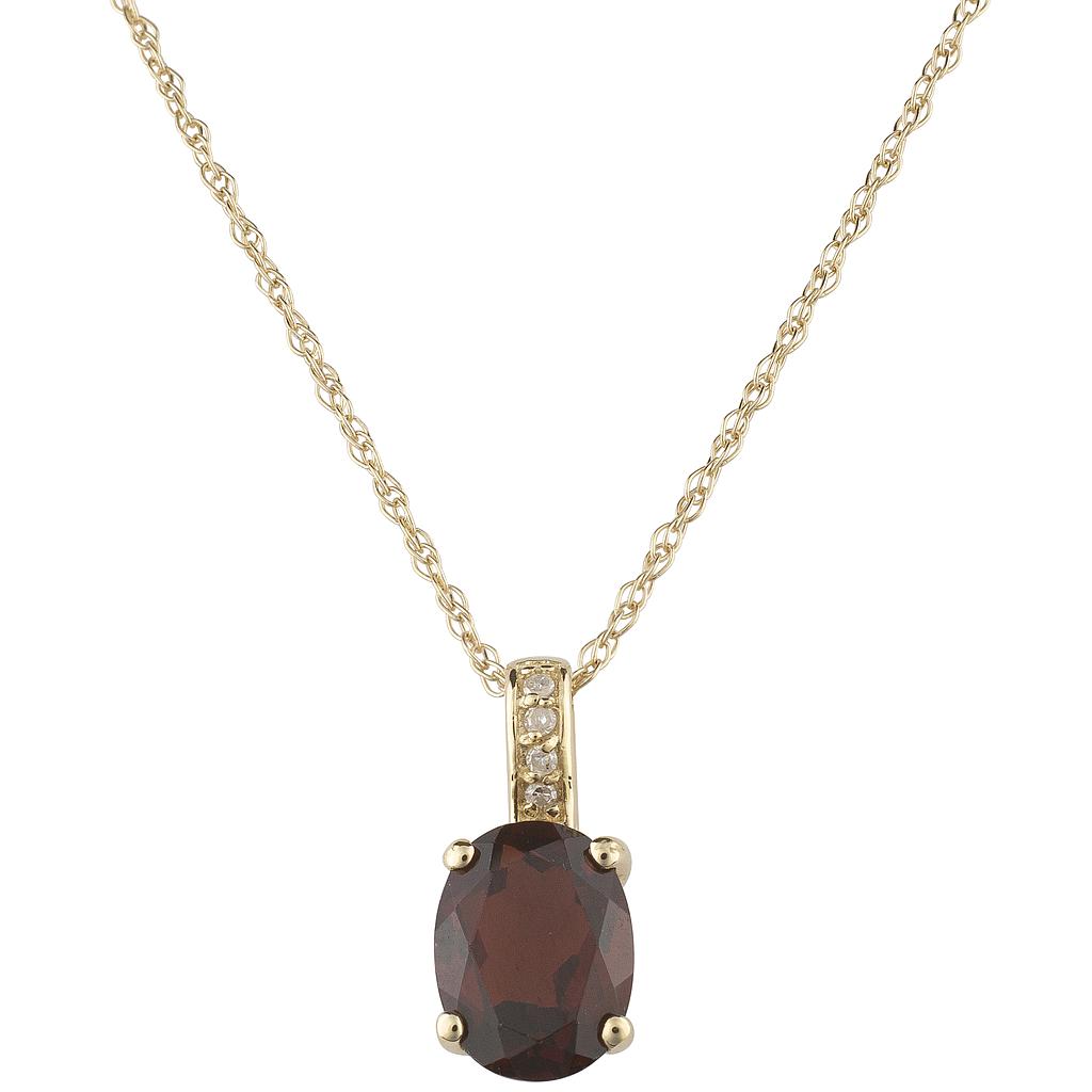 14k White Gold Diamond & Garnet Oval 8 X 6m Pendant W/18" Chain- January