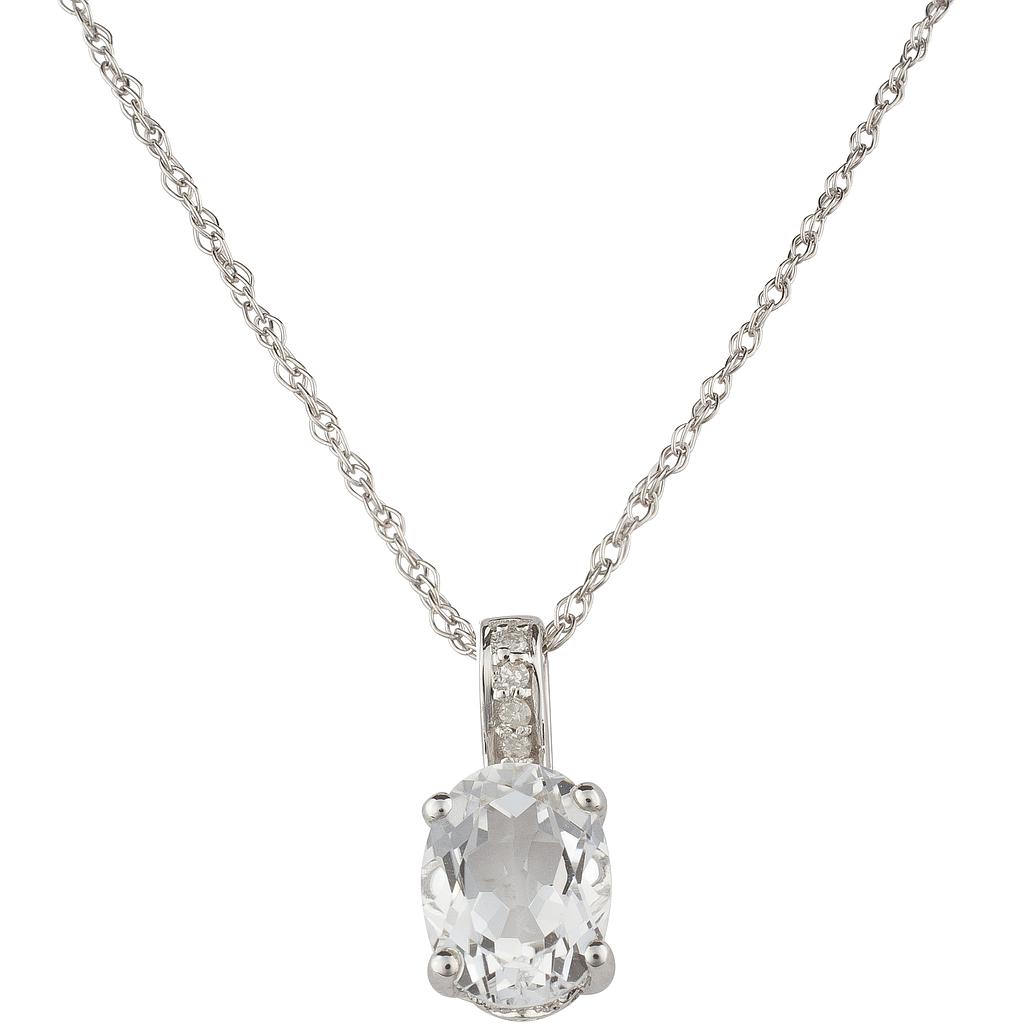 14k White Gold Diamond & White Topaz Oval 8 X 6m Pendant W/18" Chain- April