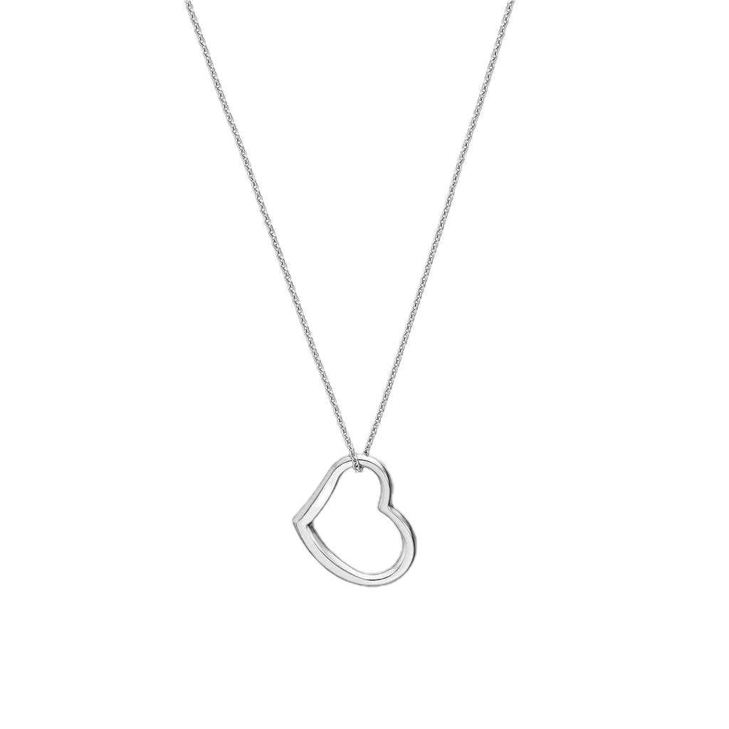 14k White Gold Heart Pendant Adj 18in