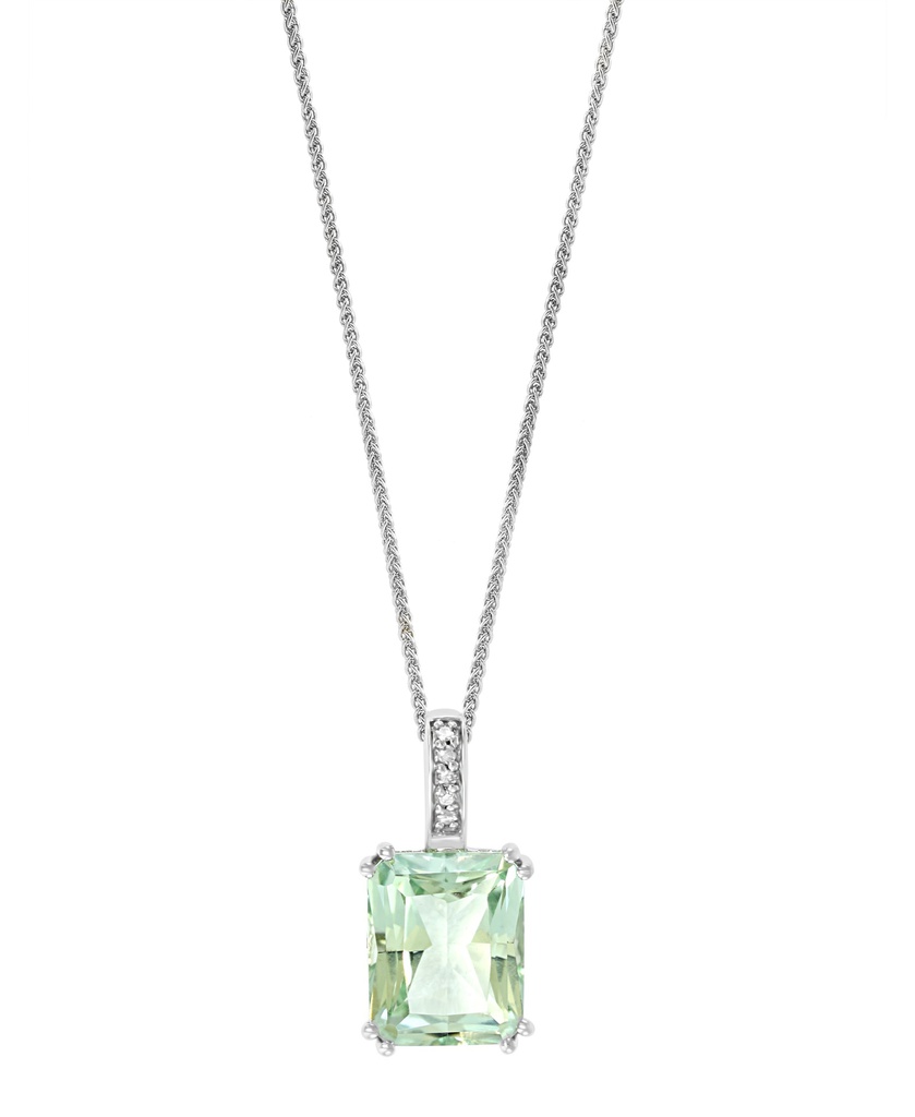 14k White Gold Octagon Green Amethyst Pendant & Chain
