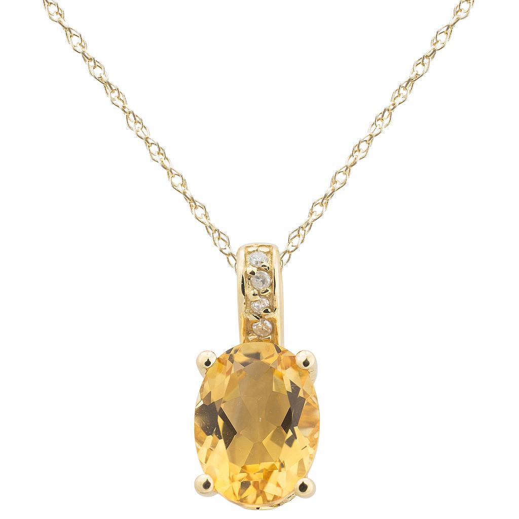 14k Yellow Gold Diamond &amp; Citrine Oval 8 X 6m Pendant W/18&quot; Chain- November