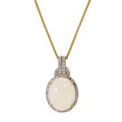 14k Yellow Gold Oval Australian Opal & Diamonds Pendant & Chain