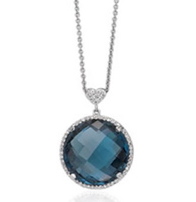18k White Gold 20m Round Blue Topaz Pendant W/.47cts Diamonds