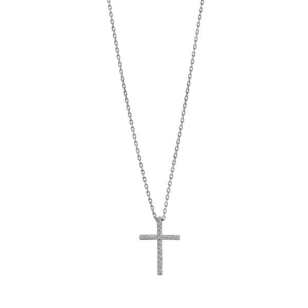 18k White Gold Diamond Cross Pendant &amp; Chain