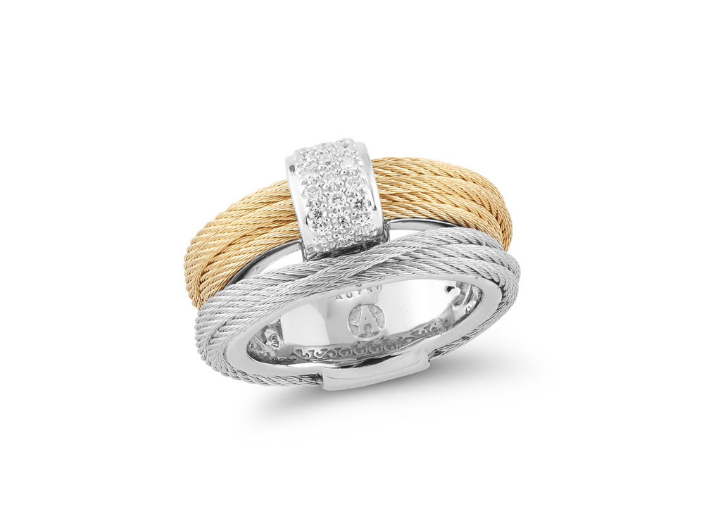 18k White Gold & Ss Grey & Yellow Ring