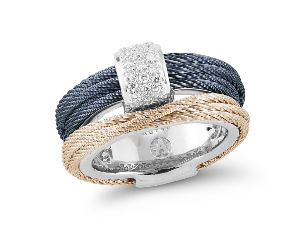 Ring 18k White Gold & Ss Carnation & Blue Pvd