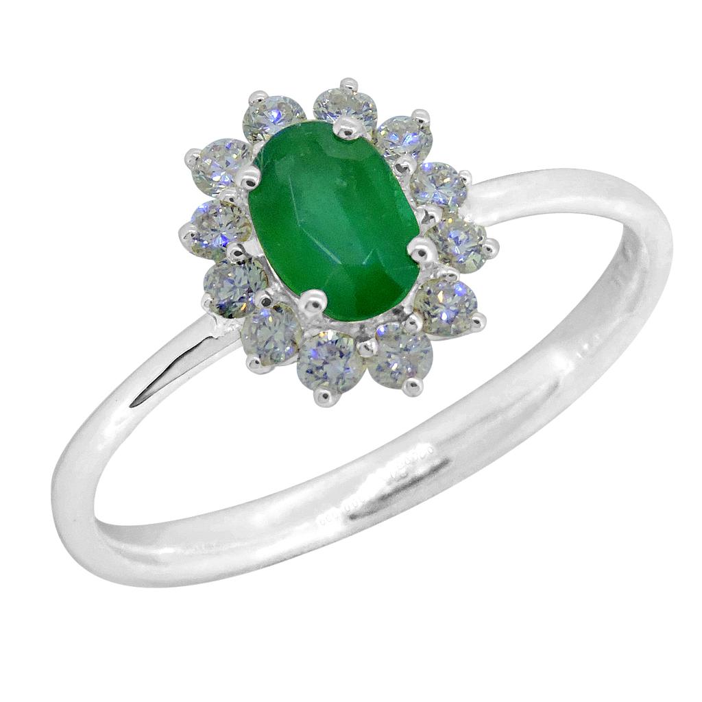 14k Emerald &amp; Diamond Ring