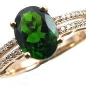 14k Rose Gold Oval Chrome Diopside &amp; 2 Row Diamond Ring