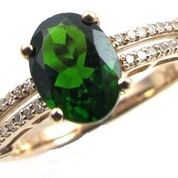 14k Rose Gold Oval Chrome Diopside & 2 Row Diamond Ring
