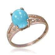 14k Rose Gold Oval Turquoise & 2 Row Diamond Ring