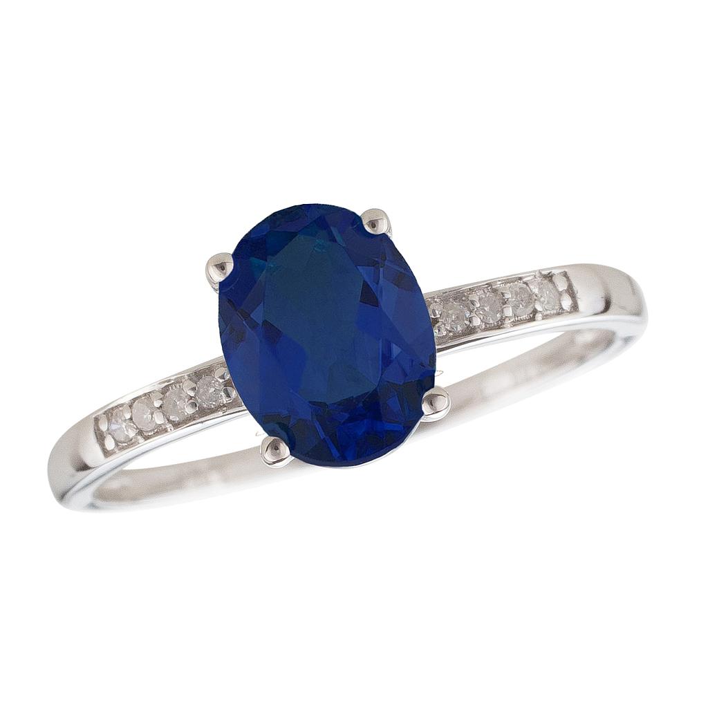 14k White Gold Diamond & Sapphire Oval 8x6m Ring- Sept