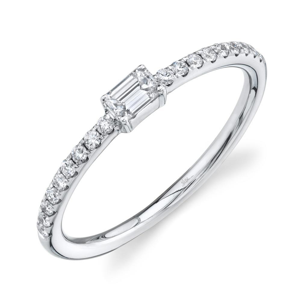 14k White Gold Diamond Horizontal Emerald Ring
