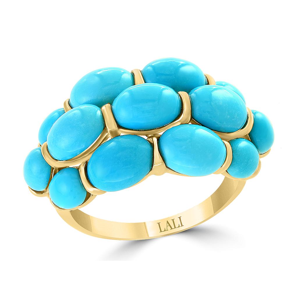 14k Yellow Gold 13 Oval Turquoise Ring