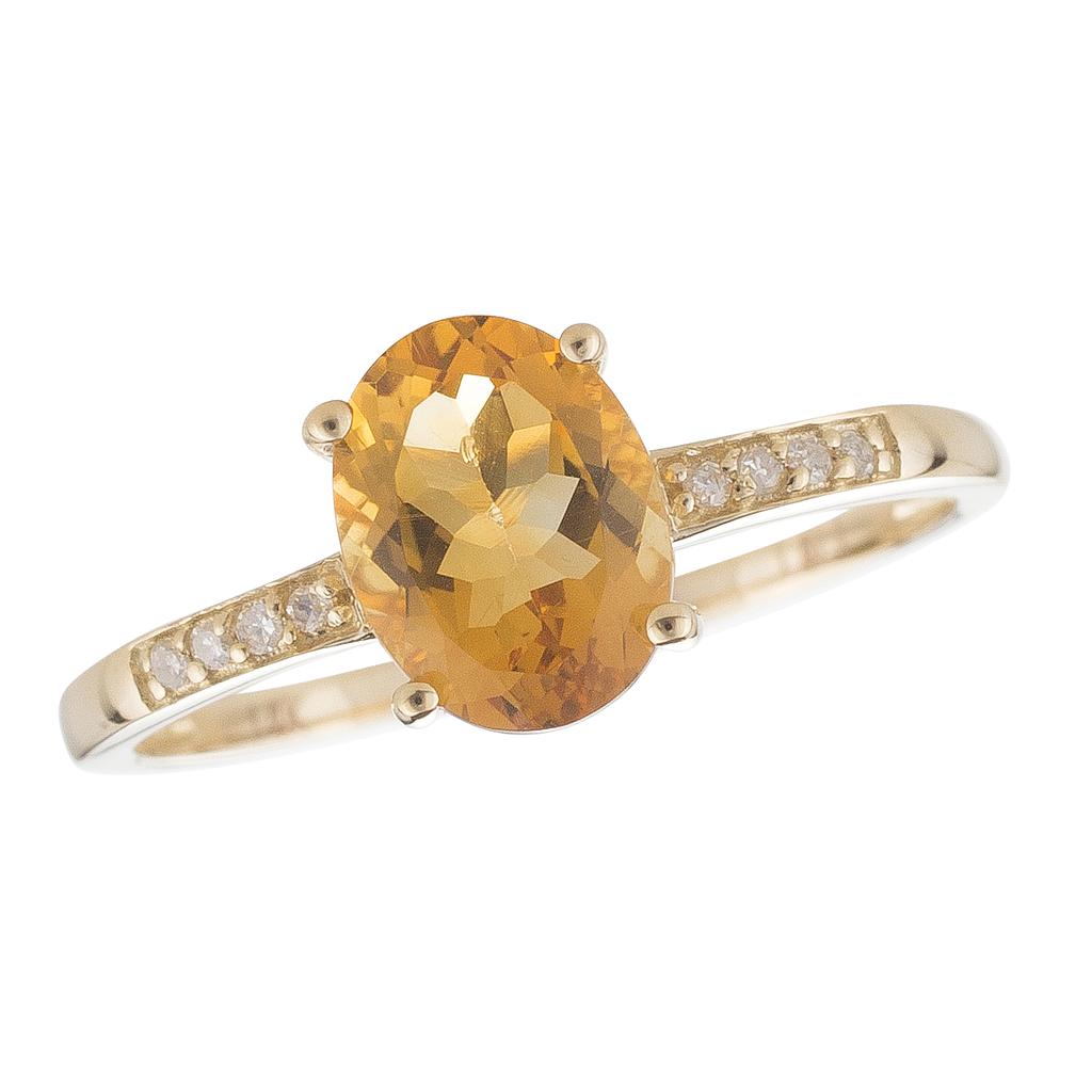 14k Yellow Gold Diamond &amp; Citrine Oval 8x6m Ring- November