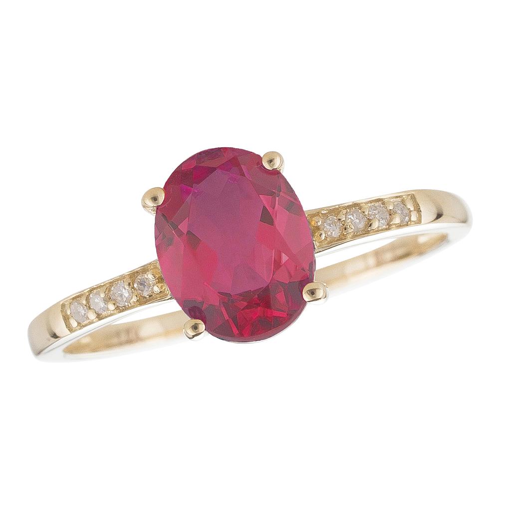 14k Yellow Gold Diamond & Ruby Oval 8x6m Ring- July