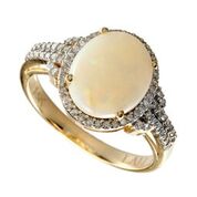 14k Yellow Gold Oval Australian Opal & Diamonds Ring