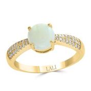 14k Yellow Gold Round Australian Opal & Diamond Ring
