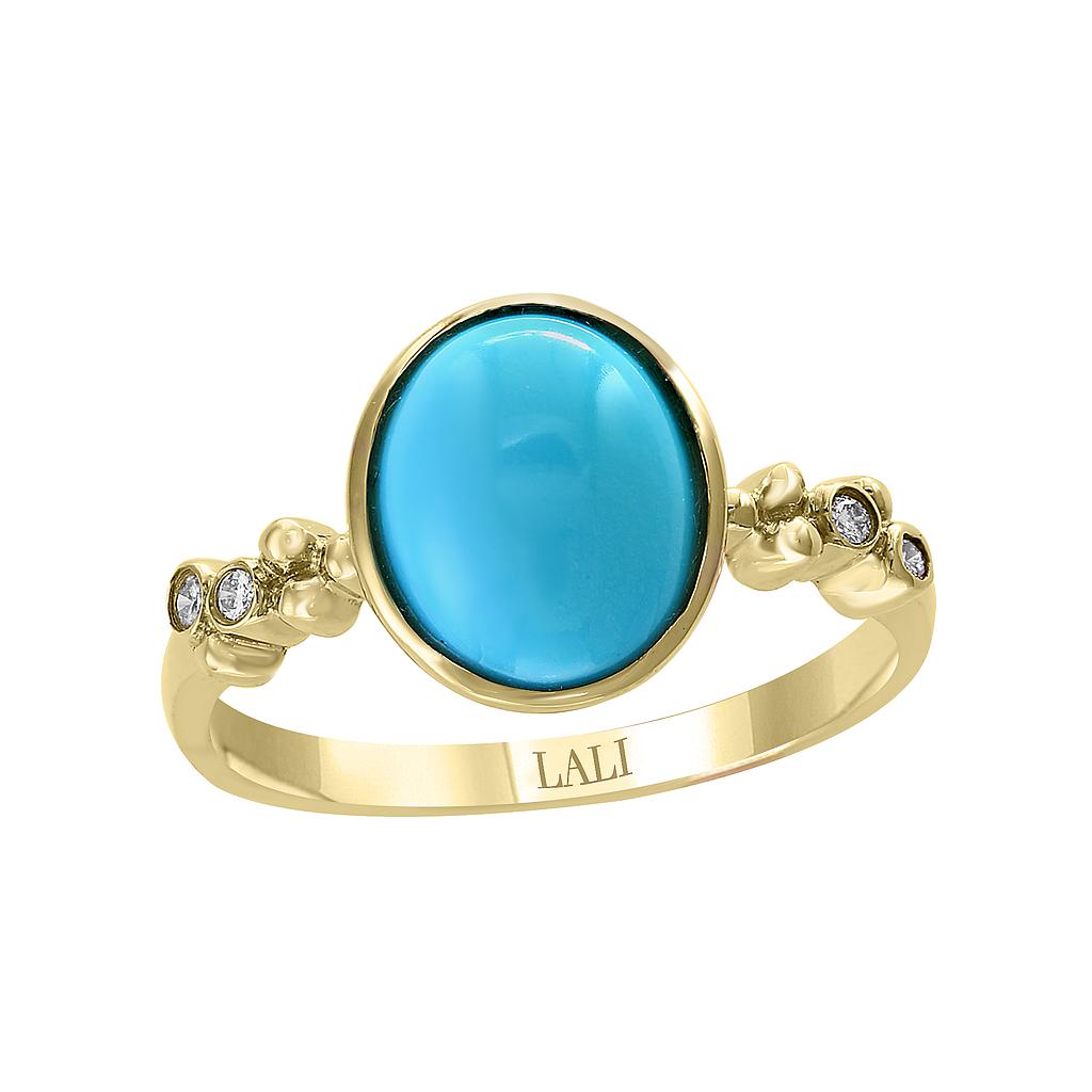 14k Yellow Gold Turquoise &amp; Diamond Ring