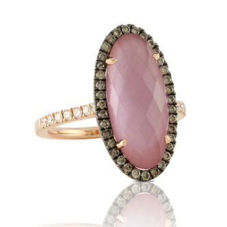 18k Diamond Ring With Brown &amp; White With Amethyst Over Pink Mother Of Pearl