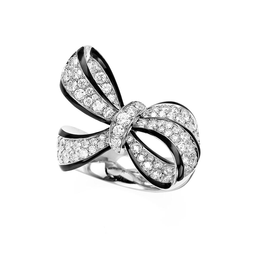 18k White Gold & Enamel Diamond Bow Ring