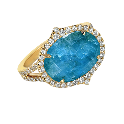 Gold Laguna Blue Horizontal Oval Ring
