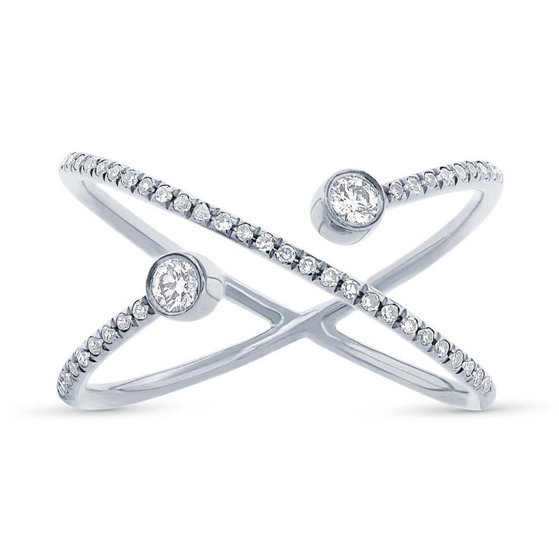 Kate Collection 14k White Gold Diamond Open Criss Cross Ring 0.24ct
